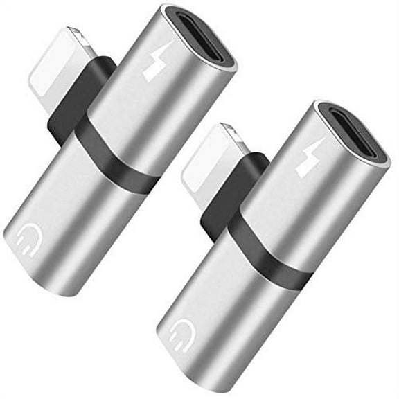 Headphone Adapter, 2in1 Dual Splitter Jack Aux Audio, Charging, Calling, Sync Converter Connector Charger (Silver) Pack of 2