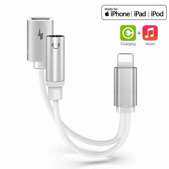 Headphone Adapter Connector AUX Audio Jack Stereo Car Charger 3.5mm Dongle Headphone Connector Adapter 2 in 1 for iPhone 11/11 Pro/XS/XR/X/8 7 6