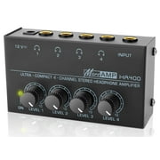 Headphone Amplifier -4 Channel Metal Stereo Audio Amplifier, Mini Earphone Audio Amplifier with 12V 1A Power Adapter, 1/4 TRS Headphones Output and TRS Audio Input for PC Guitar Studio Stage