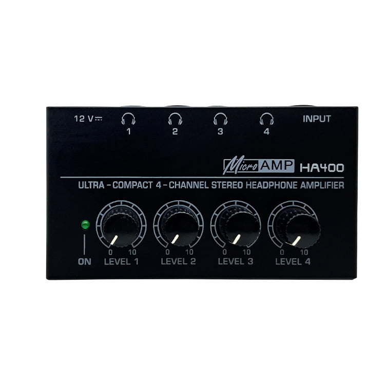 Headphone Amplifier 4 Channel Metal Stereo Audio Amplifier,Mini Earphone Splitter with Power Adapter,1/4" & 1/8" TRS Headphones Output and TRS Audio Input for Sound Mixer,DC 12V