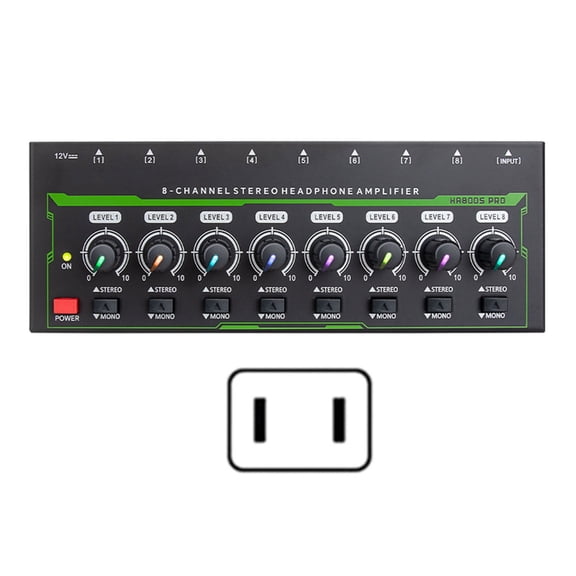 Headphone Amplifier 8 Channel LED Stereo Sound Amplifier Earphone Splitter Power