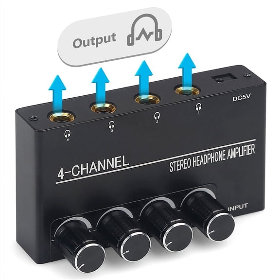 Headphone Amplifier Compact Stereo Earphone Amplifier Audio Amplifier 4 Channels for 6.35MM Jack with Volume Control,1 x Amplifier,Black