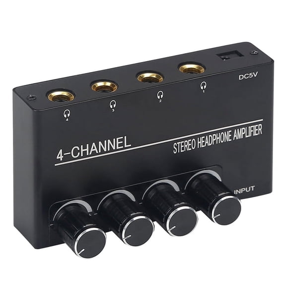 Headphone Amplifier Compact Stereo Earphone Audio 4 Channels for 6.35MM Jack with Volume Control