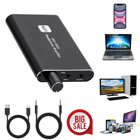 Headphone Amplifier Two-Stage Gain Switch For Cellphone & Pc 3.5Mm Stereo Us