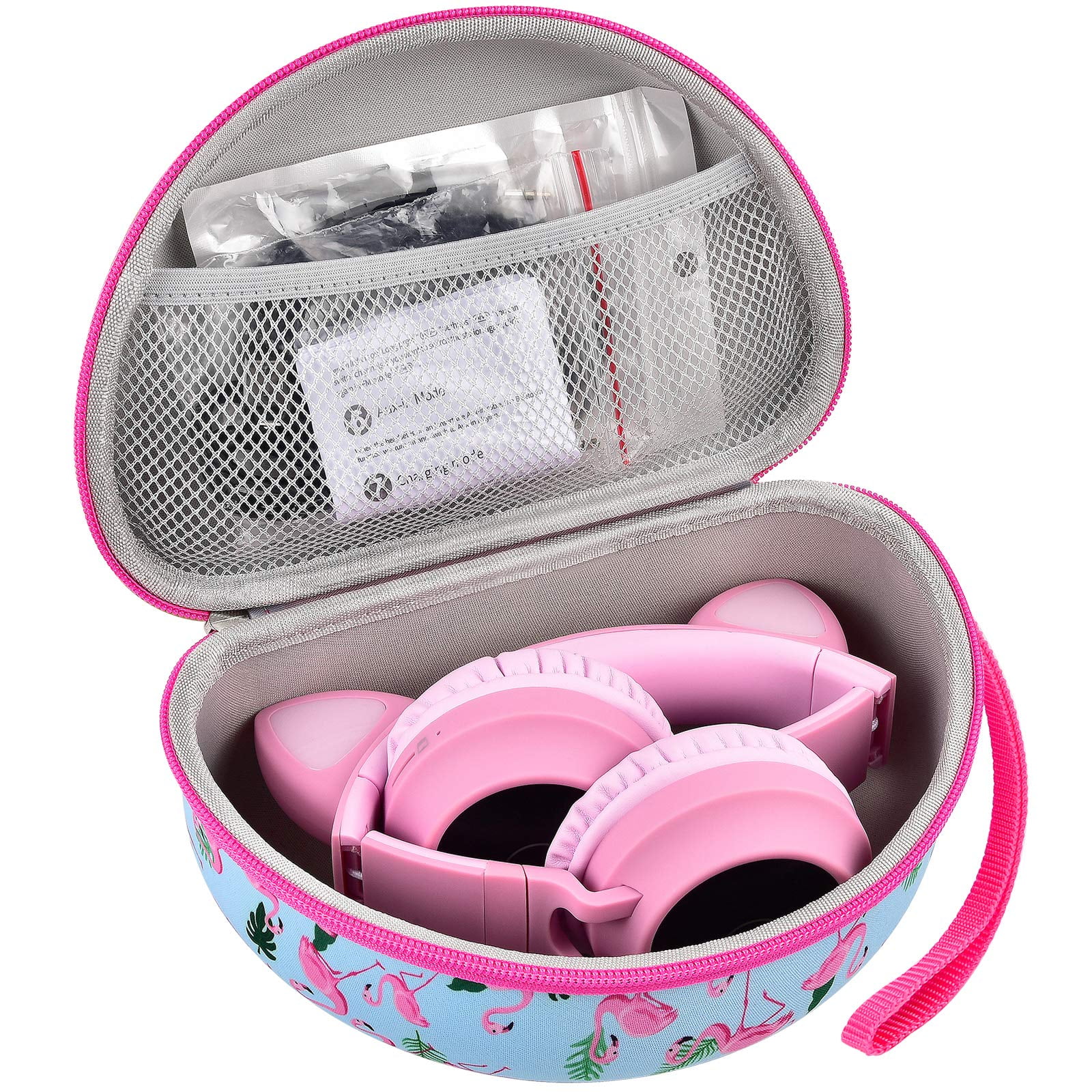 Headphone Case for Riwbox CT-7 Pink& Green 3.5mm Jack Ct-7s Cat iClever Ic-hs01 Mpow BH297B Wired and Picun Bluetooth Wireless Over-Ear Headphones