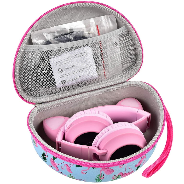 Headphone Case for Riwbox CT-7 Pink& Green 3.5mm Jack Ct-7s Cat iClever Ic-hs01 Mpow BH297B Wired and Picun Bluetooth Wireless Over-Ear Headphones