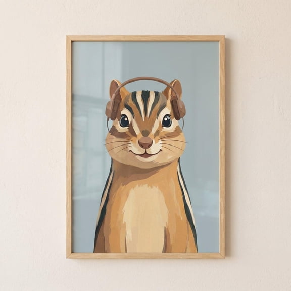 Headphone Chipmunk Woodland Music Animal Wall Decor Unframed Paper Print