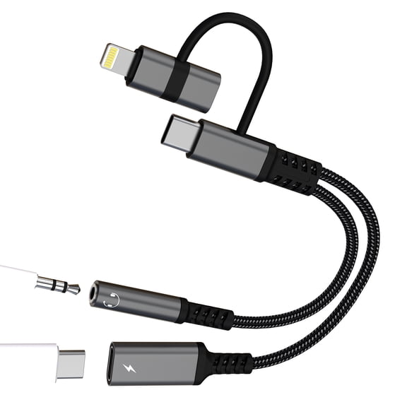 Headphone Jack Adapter USB-C Lightning 3.5mm Aux Audio Cable Splitter Charger Dongle DAC Wired Accessories Dual Charging Port for iPhone 17 16 15 14 Pro Max for Apple for iPad Compatible with Samsung