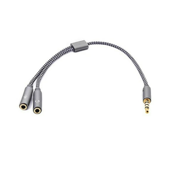 Headphone Microphone Splitter 3.5mm 2 Female to 1 Male Microphone Splitter Extension Cable Headsets Adapter Cable Braided for Laptop