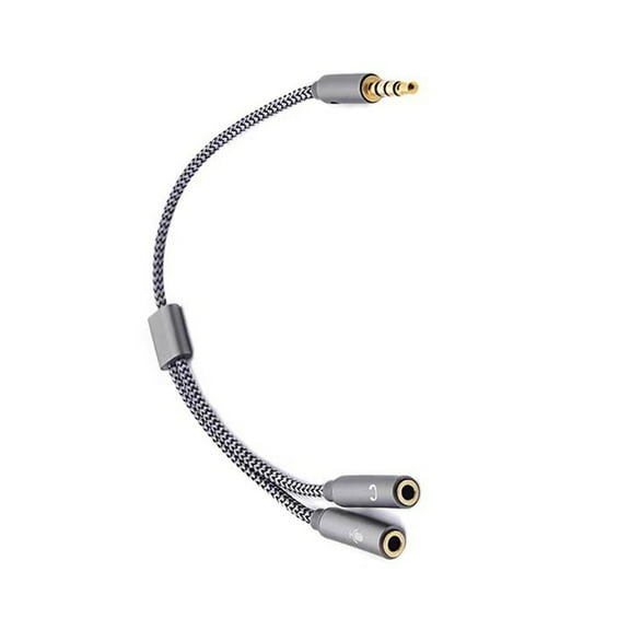 Headphone Microphone Splitter 3.5mm 2 Female to 1 Male Microphone Splitter Extension Cable Headsets Adapter Cable Braided for Laptop