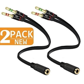 Headphone Splitter [2 Pack] For Computer 3.5mm Female to 2 Dual 3.5mm Male Headphone Mic Audio Y Splitter Cable Smartphone Headset to PC Adapter
