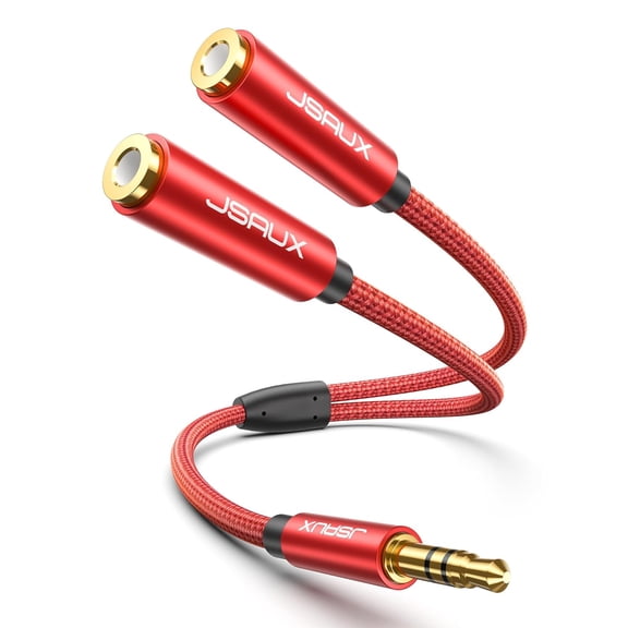 Headphone Splitter 3.5mm, Audio 2 Female to 1 Male, Dual Adapter Compatible with PS4, PS5,, Switch, PC Gaming Headsets, Phone, Tablet, Laptop and More-Red
