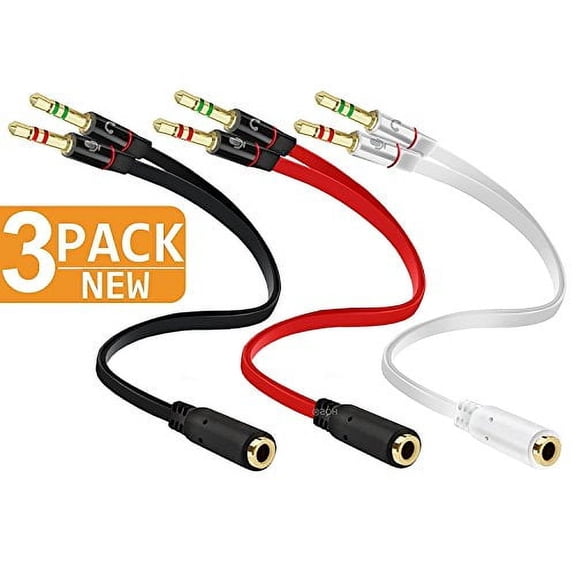 Headphone Splitter, 3-Pack Stereo Audio Jack Splitter Cable for Computer 3.5mm Female to 2 Dual 3.5mm Male Headphone Mic Audio Y Splitter Cable Smartphone Headset to PC Adapter