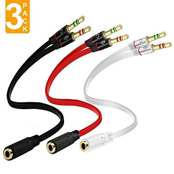 Headphone Splitter, 3-Pack Stereo Audio Jack Splitter Cable for Computer 3.5mm Female to 2 Dual 3.5mm Male Headphone Mic Audio Y Splitter Cable Smartphone Headset to PC Adapter
