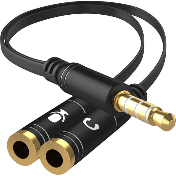 Headphone Splitter Adapter, 3.5mm Audio + Mic 4 Pole TRRS Splitter (3.5mm Male to 2X 3.5mm Female) Jack Y Cable Compatible for Gaming Headset to PS4/Xbox One/Phone/Laptop CTIA - 8inch/20CM