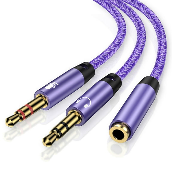 Headphone Splitter for Computer,1PC Nylon Braided 3.5mm Female to 2 Dual Male Audio Splitter Cable with Separate Mic and Headphone Stereo Jack Earphones Port Cord Gaming Headset to PC Laptop Adapter