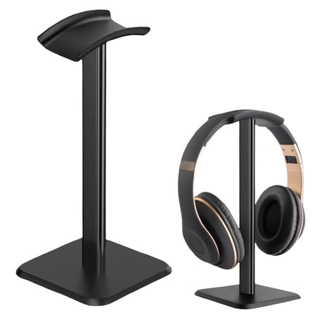Headphone Stand, Aluminum Headset Holder with Flexible Headrest, Desk Gaming Headset Stand Earphone Display Rack for All Headphone Sizes Black
