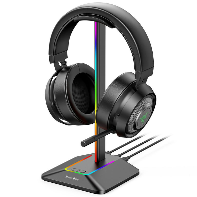 Headphone Stand with USB/USB-C Ports Desktop Headset Stand RGB Gaming  Headphones Holder, Black
