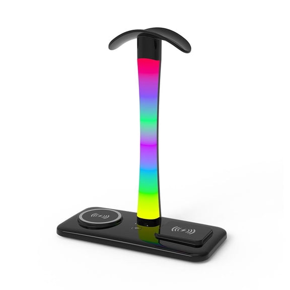Headphone Stand with Wireless Charging Hub 3 in 1 Desk Organizer for Headphones Phone Earbuds Dual USB Ports Touch Light Control Black White
