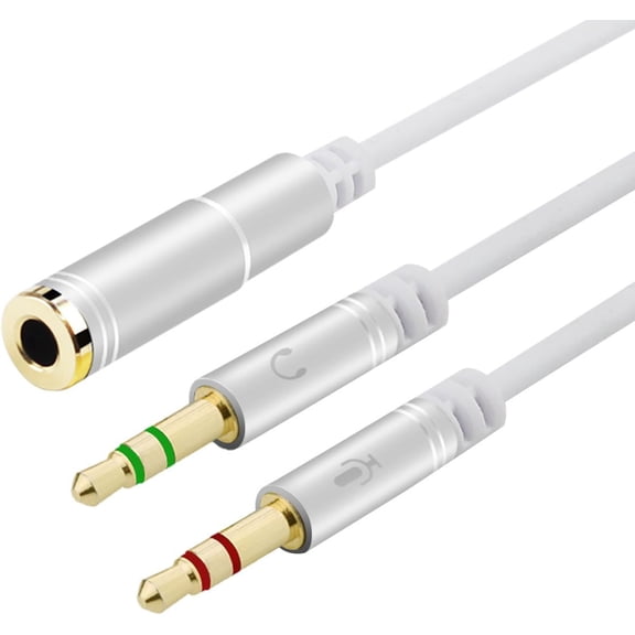 Headphone Y Cable Splitter Adapter for Computer 3.5mm Female to 2 Dual 3.5mm Male Gold-Plated Corrosion-Resistant Audio Mic Y Cable for Headset Connecting to PC，Audio Connector for PC (35CM, Silver)