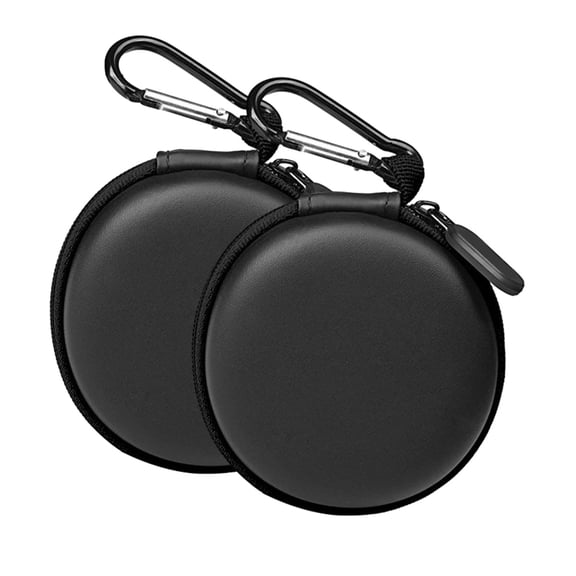 Headphone case, small round pocket headphone travel case Zipper headphone storage case - black