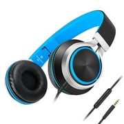Headphones,AILIHEN C8 Lightweight Foldable Headphone with Microphone Mic and Volume Control for iPhone,iPad,iPod,Android Smartphones,PC,Laptop,Mac,Tablet,Headphone Headset for Music Gaming(Black/Blue)