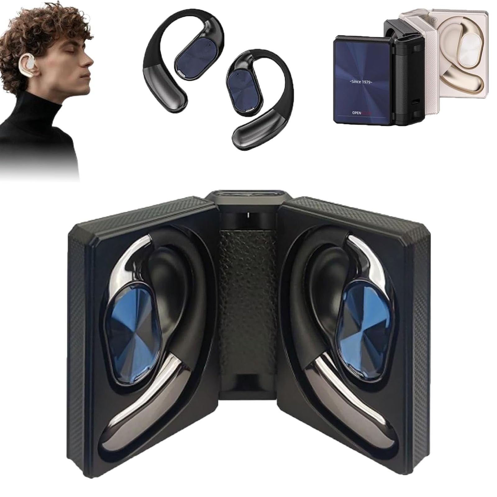 Headphones Bluetooth with Dual-Fold Design, Wireless Open-Ear Earbuds – Lightweight, Clear Sound & Safe for Outdoor Use, Ipx5 Waterproof & Sweatproof Wireless Headphones (Black)