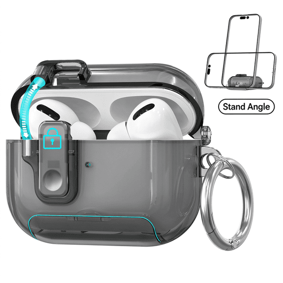 Earbud Case Cover for Wireless Charging Case, Shockproof TPU PC Hard Shell with Auto Lid Open, 92 Degree Stand, Support Wireless Charging