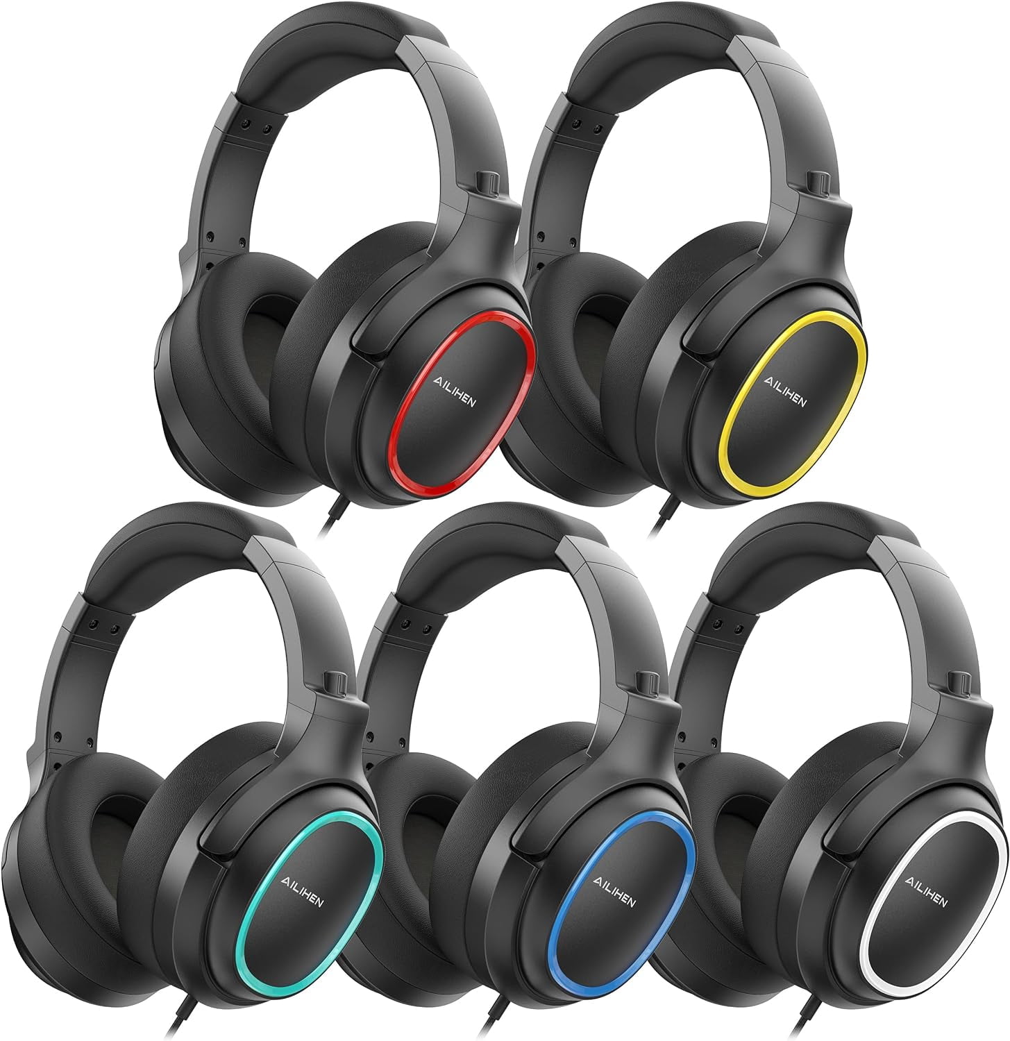 Headphones for Classroom Wired Bulk 5Pack OverEar Headsets with