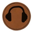 thumbnail image 1 of Headphones Ear Solid 2.5" Faux Leather Round Engraved Iron-On Patch - Brown, 1 of 6