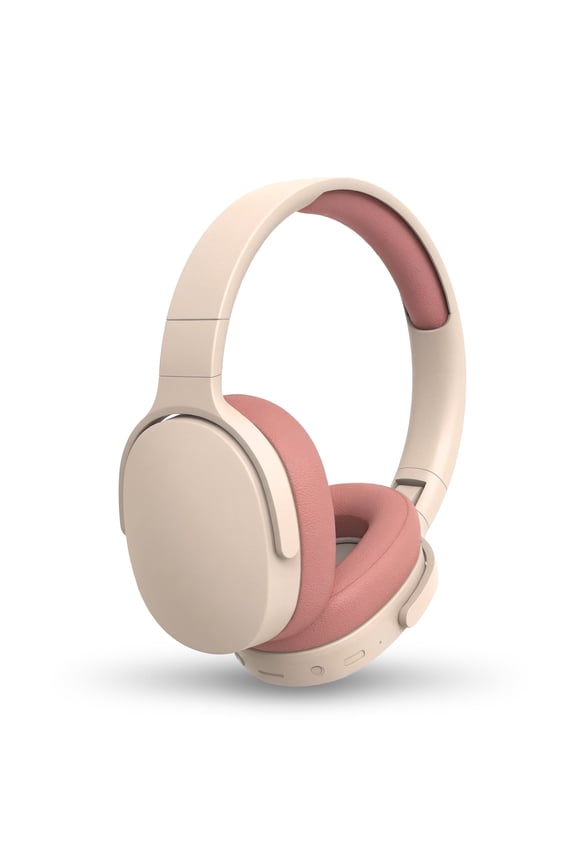 Bluetooth Over-Ear Headphones, Wireless Foldable Headset with HiFi Stereo Deep Bass, 12H Playtime, Built-in Mic, Soft Protein Earpads for Travel, Home, Office & Cellphone, Cream Pink