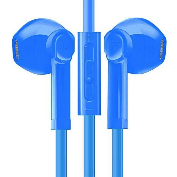 Headphones/Earbuds Compatible with Smart Device, Cell Phone, Tablet, MP3 MP4 Active Noise Isolation Stereo Sound in Ear Buds Mic and Volume Control, Wired 3.5mm Ergonomic Comfort Fit (Blue)