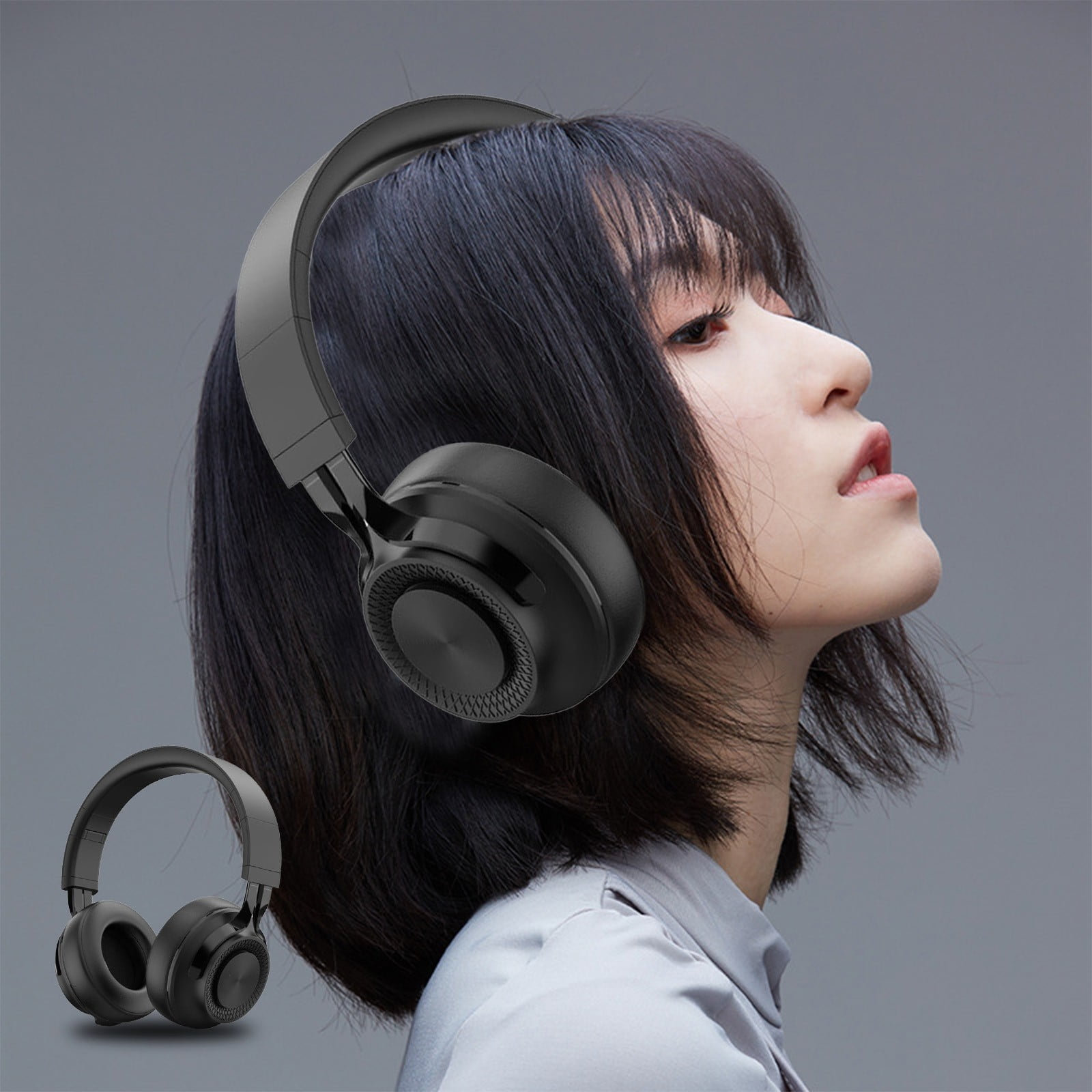 Headphones, Heavy Noise-canceling Headset Folding Retractable Sports Wireless Bluetooth Headset, Bluetooth Over Ear Headphones(Black)