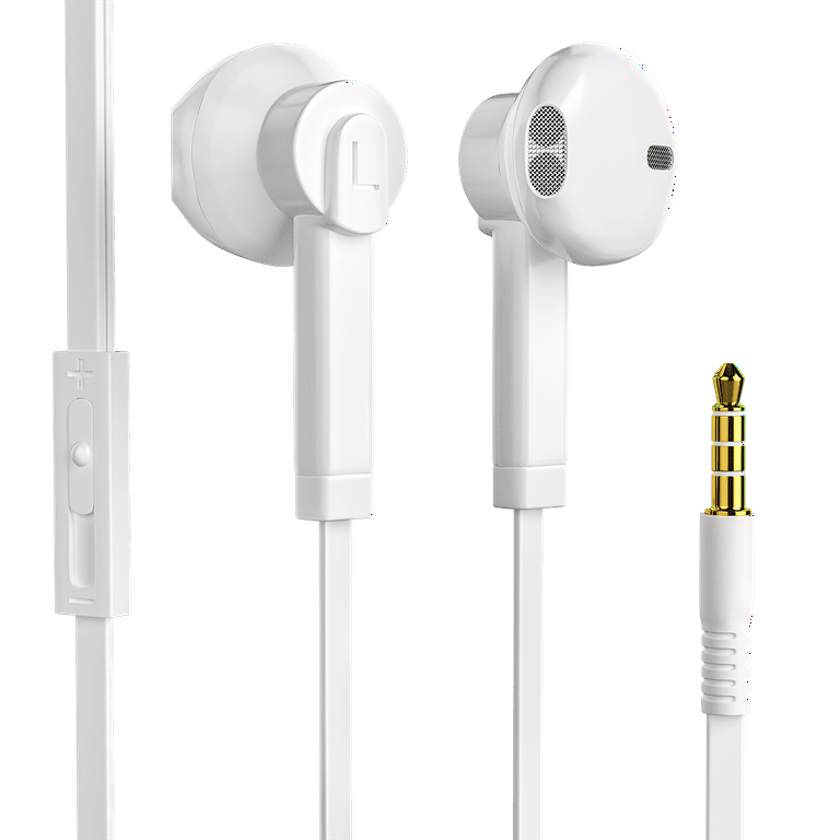 Headphones In Ear HD Stereo Noise Cancelling Sweatproof Sport Earphones Earbuds Flat Wired with Apple iOS Samsung and Android Compatible Microphone