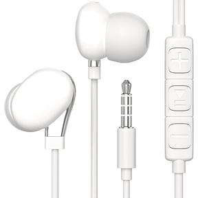 Headphones - In-Ear HD Stereo Noise Cancelling Sweatproof Sport Earphones Earbuds Flat Wired with Apple iOS Samsung and Android Compatible Microphone and Remote (White 1-Pack)