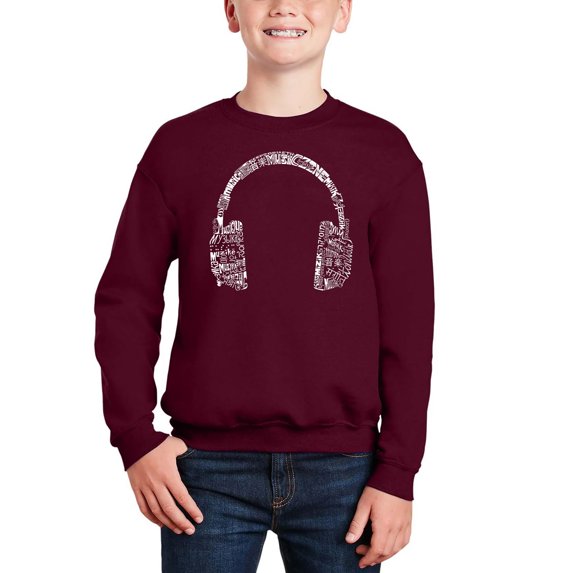 Headphones - Languages - Boy's Word Art Crewneck Sweatshirt