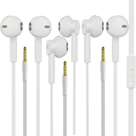 Headphones with Microphone, Certified PowerIn-Ear 3.5mm Noise Cancelling Sport Stereo Earphones Headset for iPhone iPad iPod Laptop Tablet Android LG HTC Smartphones (White) 3 PACK