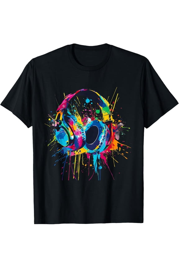 Headphones Music DJ Music Headphones Splash EDM Music Lover T-Shirt