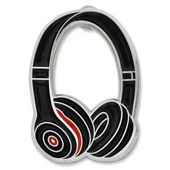Headphones Music Trendy Enamel Lapel Pin - Black