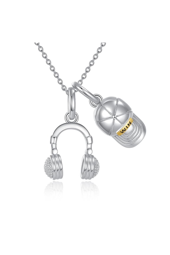 Headphones Necklace For Women Men Sterling Sliver Headphones Pendant Music Rock Lover Necklace Hip-hop Jewelry Gift For Music Lovers