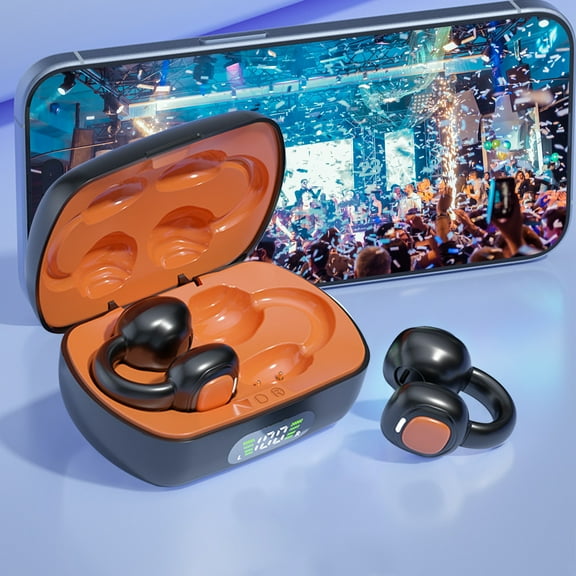 Up Headphones OWS Open Ear Wireless Earbuds with Bluetooth 5.3, Easy Touch Control, IPX 4 Water Resistant, AI Background Noise Reduction, Earphones Compatible with Android & iPhone - Orange