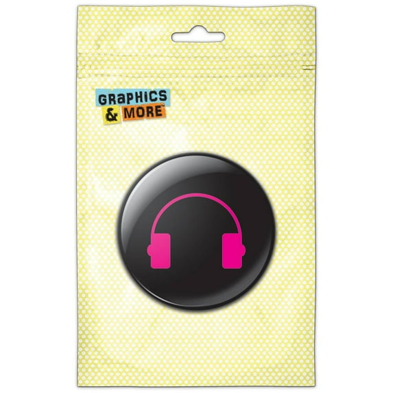 Headphones Pink Black Refrigerator Button Magnet