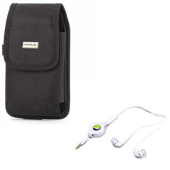 Headphones Retractable Earphones w Rugged Case Belt Clip for Google Pixel 5a 5G/4a 5G Phones - Hands-free Headset, Holster Canvas B8V Compatible With Pixel 5a 5G/4a 5G Models