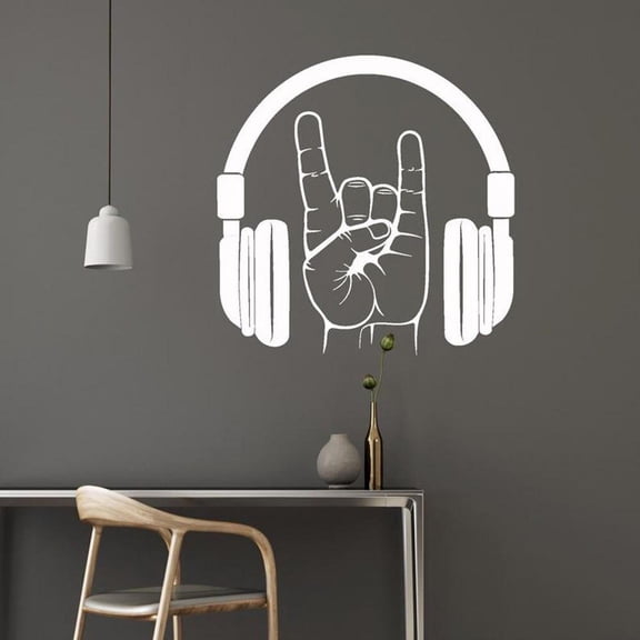 Headphones Vinyl Wall Decal Rock Music Musical Art Teen Room Stickers Mural House Wall Ornament Wallpaper Living Room 57X57cm