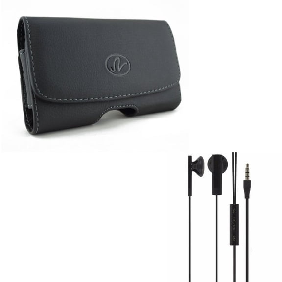 Headphones Wired Earphones w Leather Case Belt Clip for Google Pixel 5a 5G/4a 5G Phones - Handsfree Mic 3.5mm, Swivel Holster J1N Compatible With Pixel 5a 5G/4a 5G Models
