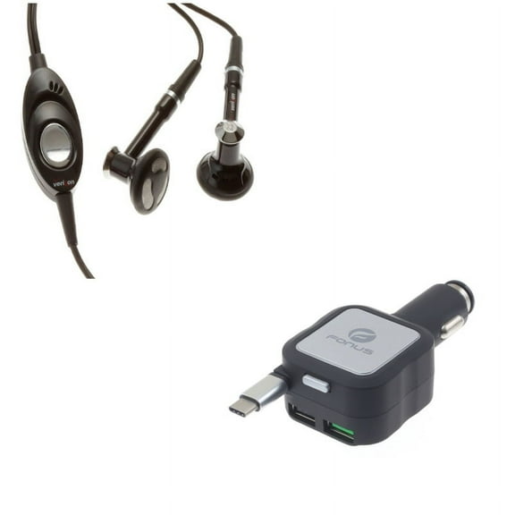 Headphones Wired Earphones w Retractable Car Charger L2J for LG V50 ThinQ 5G, V40 ThinQ, V35 ThinQ, Q7 Plus, Google Nexus 5X, G8 ThinQ, G7 ThinQ, G Pad X II 10.1, Stylo 4 Plus