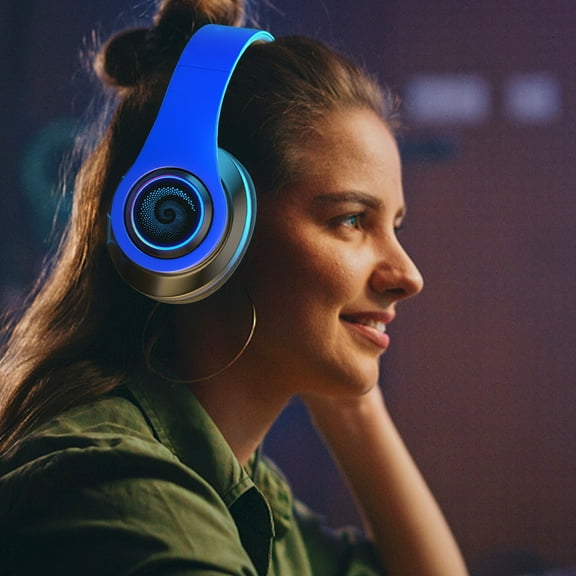 Headphones Wireless Hwkond, Headset Light-emitting Bluetooth Headset Heavy Bass Cell Phone Wireless Plug-in Seven Color LED Breathing Light Bluetooth Headset on Clearance