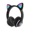 thumbnail image 1 of Rirool Cat Ear Bluetooth Headphones for Kids Girls - Wireless Headset w/Mic, 94dB Volume Limit, LED Lights, Foldable, for School/Travel Black, 1 of 10
