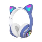 Rirool Cat Ear Bluetooth Headphones for Kids Girls - Wireless Headset w/Mic, 94dB Volume Limit, LED Lights, Foldable, fo