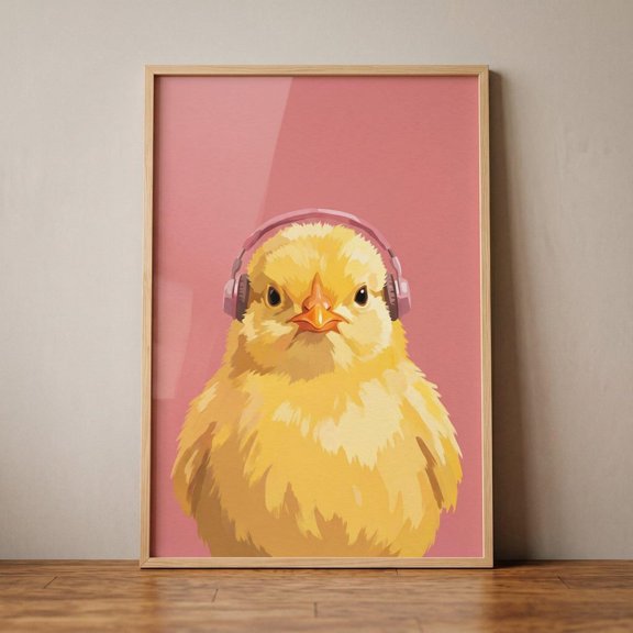 Headphones Yellow Chick Music Bird Wall Decor Unframed Paper Print